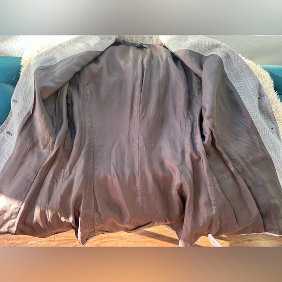 VTG Classiques Entier Grey Plaid Belted Wool Linen Blend Lined Blazer Jacket 12 - Picture 12 of 12